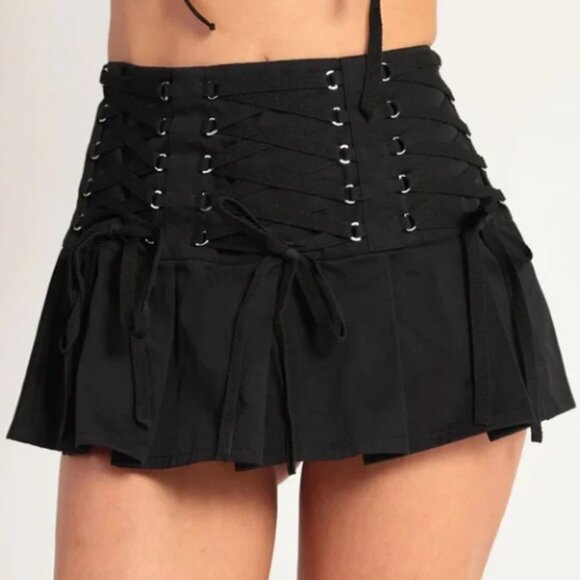 iHeartRaves Dresses & Skirts - iHeartRaves Black Lace-Up Mini Skirt - Size 1X